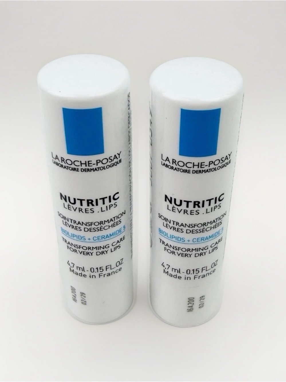 TWO La Roche Posay Nutritic Lip Balm Very Dry Lips .15 oz Exp 2/29 New